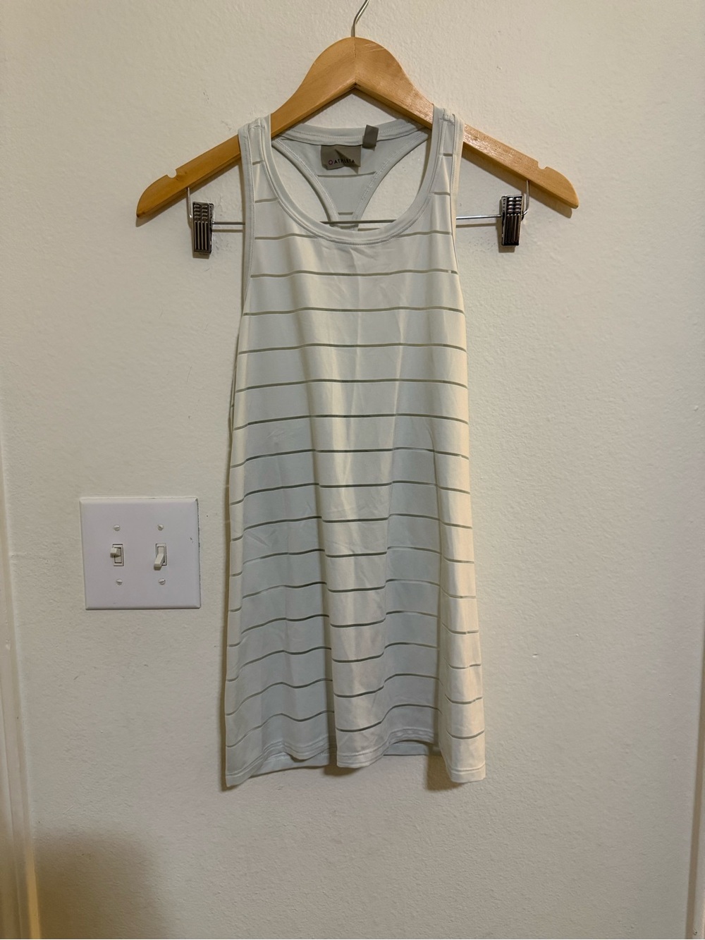 Athleta Cream and Light Gray Striped Racerback Tank